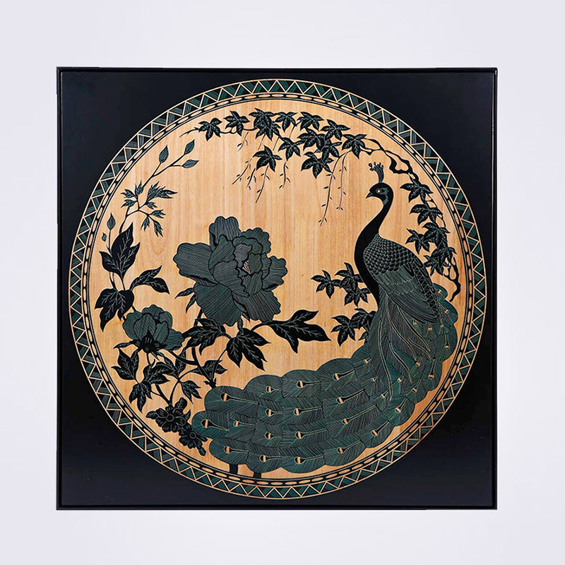 [非常家饰] 客厅雕刻画纳米雕刻孔雀画玄关画新中式画定制wt1000-1